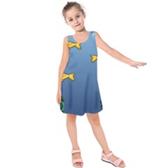 Water Bubbles Fish Seaworld Blue Kids  Sleeveless Dress