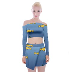 Water Bubbles Fish Seaworld Blue Off Shoulder Top With Skirt Set by Mariart