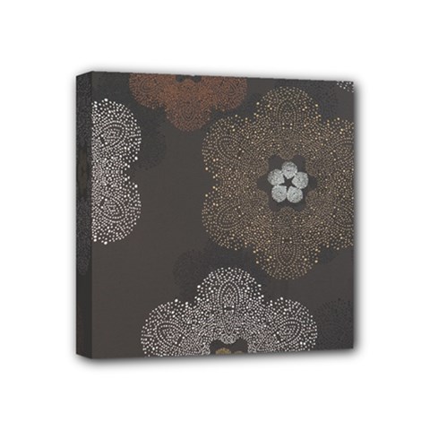 Walls Medallion Floral Grey Polka Mini Canvas 4  X 4  by Mariart