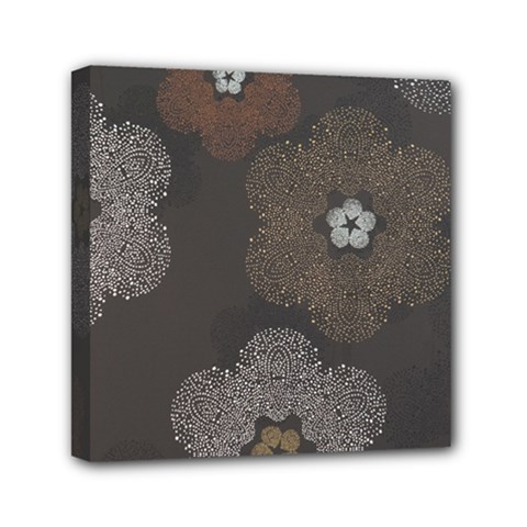 Walls Medallion Floral Grey Polka Mini Canvas 6  X 6  by Mariart