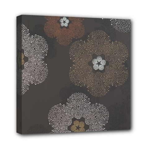 Walls Medallion Floral Grey Polka Mini Canvas 8  X 8  by Mariart