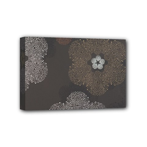 Walls Medallion Floral Grey Polka Mini Canvas 6  X 4  by Mariart