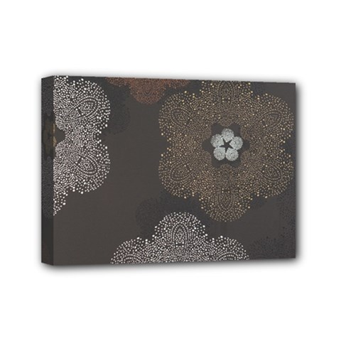 Walls Medallion Floral Grey Polka Mini Canvas 7  X 5  by Mariart