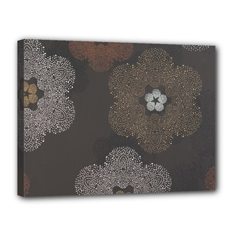 Walls Medallion Floral Grey Polka Canvas 16  X 12  by Mariart