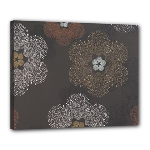 Walls Medallion Floral Grey Polka Canvas 20  X 16  by Mariart