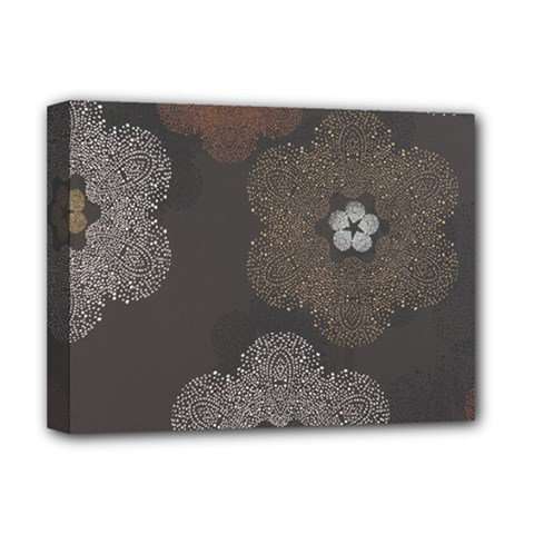 Walls Medallion Floral Grey Polka Deluxe Canvas 16  X 12   by Mariart