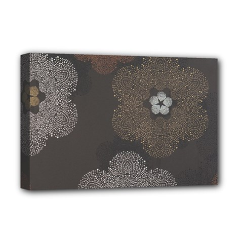 Walls Medallion Floral Grey Polka Deluxe Canvas 18  X 12   by Mariart