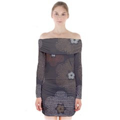 Walls Medallion Floral Grey Polka Long Sleeve Off Shoulder Dress