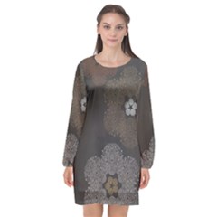 Walls Medallion Floral Grey Polka Long Sleeve Chiffon Shift Dress 