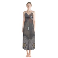 Walls Medallion Floral Grey Polka Button Up Chiffon Maxi Dress