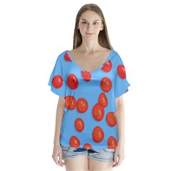 Tomatoes Fruite Slice Red Flutter Sleeve Top by Mariart