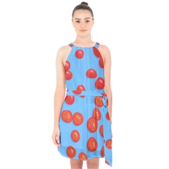 Tomatoes Fruite Slice Red Halter Collar Waist Tie Chiffon Dress by Mariart