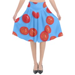 Tomatoes Fruite Slice Red Flared Midi Skirt