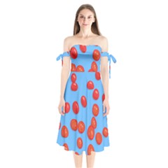 Tomatoes Fruite Slice Red Shoulder Tie Bardot Midi Dress by Mariart