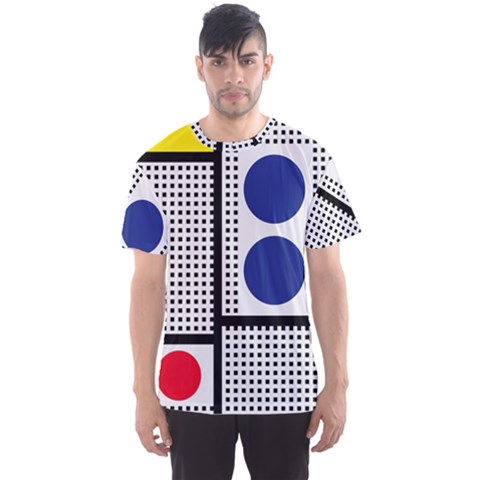 Watermark Circle Polka Dots Black Red Yellow Plaid Men s Sports Mesh Tee by Mariart