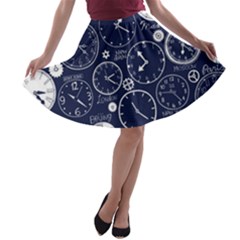 Time World Clocks A-line Skater Skirt by Mariart