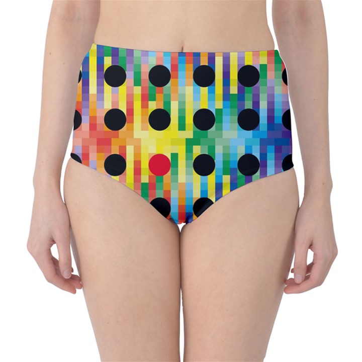 Watermark Circles Squares Polka Dots Rainbow Plaid High-Waist Bikini Bottoms