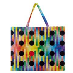 Watermark Circles Squares Polka Dots Rainbow Plaid Zipper Large Tote Bag