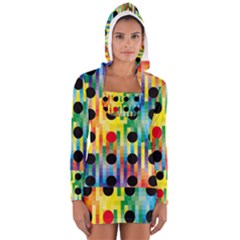 Watermark Circles Squares Polka Dots Rainbow Plaid Women s Long Sleeve Hooded T-shirt