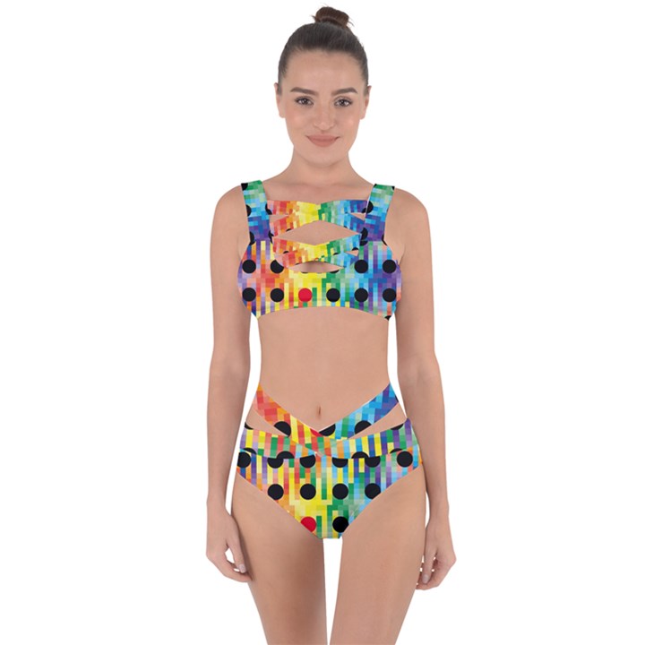 Watermark Circles Squares Polka Dots Rainbow Plaid Bandaged Up Bikini Set 