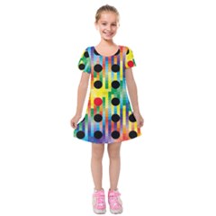 Watermark Circles Squares Polka Dots Rainbow Plaid Kids  Short Sleeve Velvet Dress by Mariart