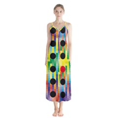 Watermark Circles Squares Polka Dots Rainbow Plaid Button Up Chiffon Maxi Dress