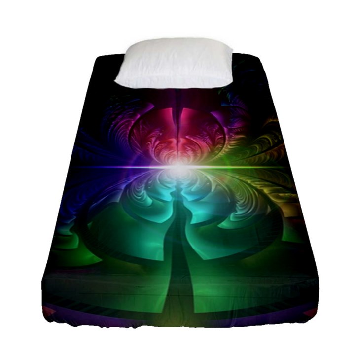 Anodized Rainbow Eyes And Metallic Fractal Flares Fitted Sheet (Single Size)