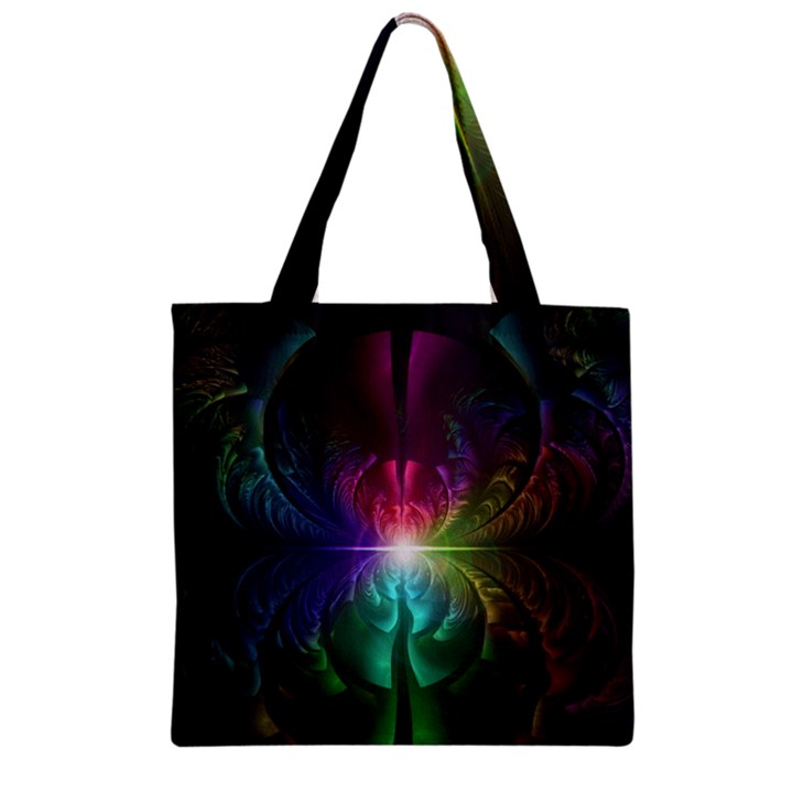 Anodized Rainbow Eyes And Metallic Fractal Flares Zipper Grocery Tote Bag