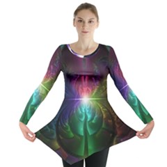 Anodized Rainbow Eyes And Metallic Fractal Flares Long Sleeve Tunic 