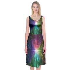 Anodized Rainbow Eyes And Metallic Fractal Flares Midi Sleeveless Dress