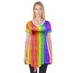 Vertically Striped Painted Rainbow Short Sleeve Tunic  by Brini