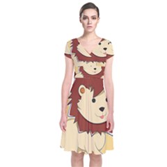 Happy Cartoon Baby Lion Short Sleeve Front Wrap Dress by Catifornia