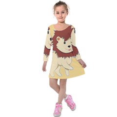 Happy Cartoon Baby Lion Kids  Long Sleeve Velvet Dress by Catifornia