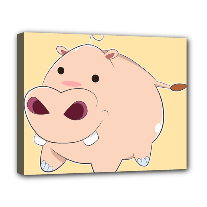 Happy Cartoon Baby Hippo Deluxe Canvas 20  x 16  