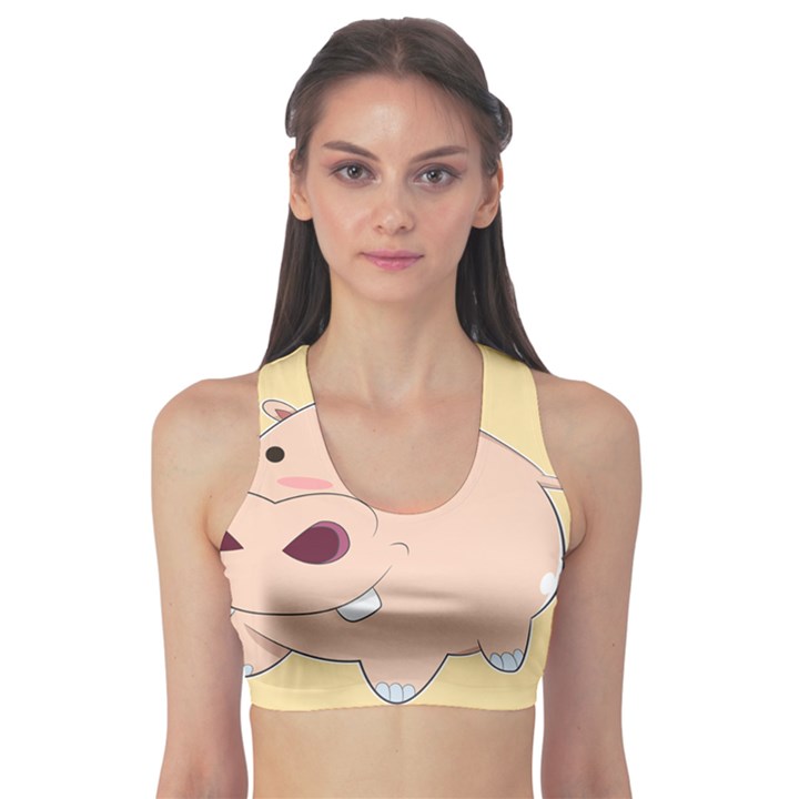 Happy Cartoon Baby Hippo Sports Bra