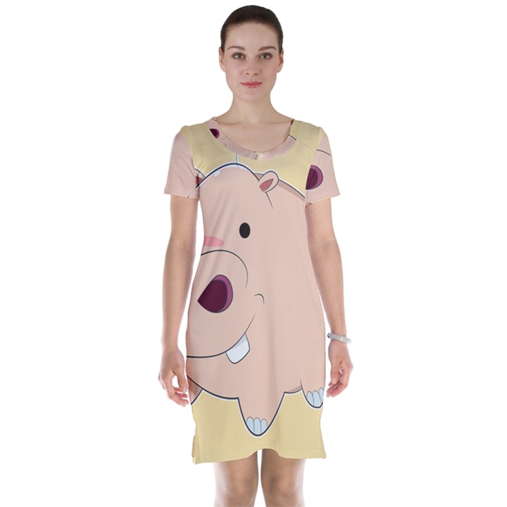 Happy Cartoon Baby Hippo Short Sleeve Nightdress