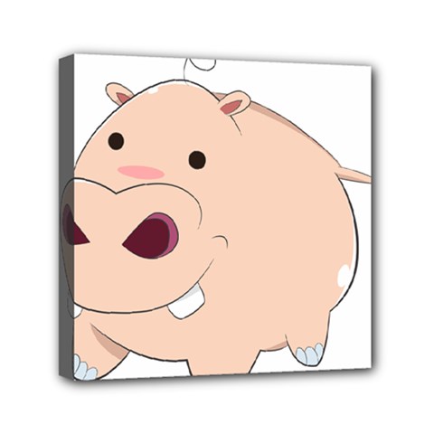 Happy Cartoon Baby Hippo Mini Canvas 6  X 6  by Catifornia