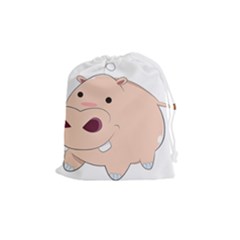 Happy Cartoon Baby Hippo Drawstring Pouches (medium)  by Catifornia