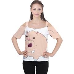 Happy Cartoon Baby Hippo Women s Cutout Shoulder Tee