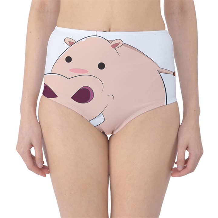 Happy Cartoon Baby Hippo High-Waist Bikini Bottoms