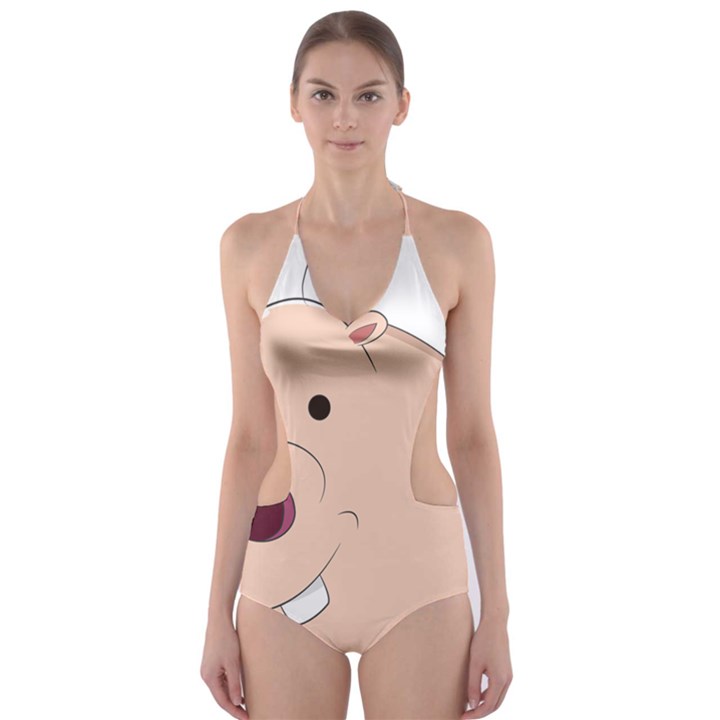 Happy Cartoon Baby Hippo Cut-Out One Piece Swimsuit