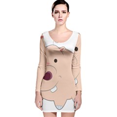 Happy Cartoon Baby Hippo Long Sleeve Velvet Bodycon Dress by Catifornia