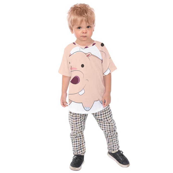 Happy Cartoon Baby Hippo Kids Raglan Tee