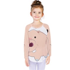 Happy Cartoon Baby Hippo Kids  Long Sleeve Tee