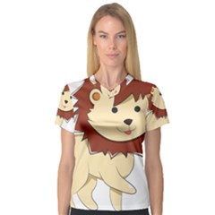 Happy Cartoon Baby Lion Women s V-neck Sport Mesh Tee