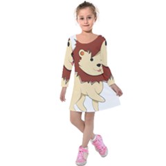 Happy Cartoon Baby Lion Kids  Long Sleeve Velvet Dress by Catifornia