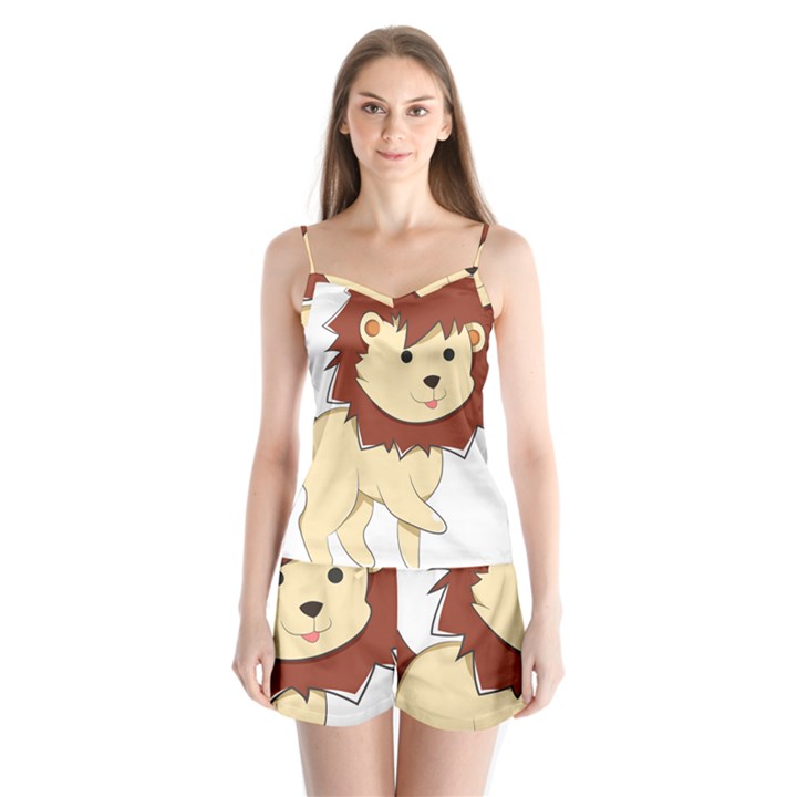 Happy Cartoon Baby Lion Satin Pajamas Set