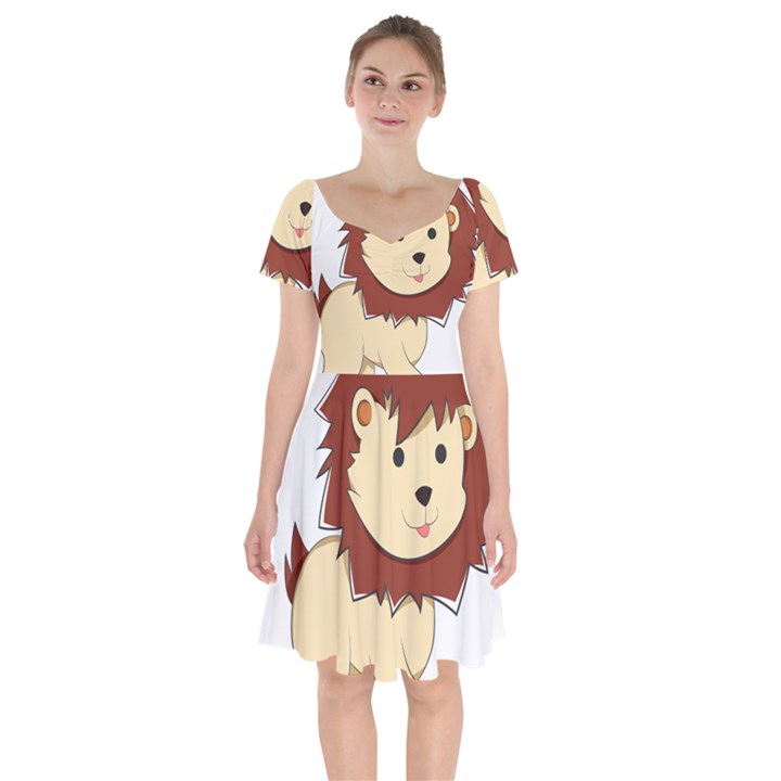 Happy Cartoon Baby Lion Short Sleeve Bardot Dress