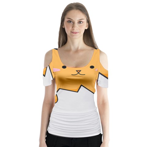 Yellow Cat Egg Butterfly Sleeve Cutout Tee  by Catifornia