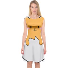 Yellow Cat Egg Capsleeve Midi Dress by Catifornia